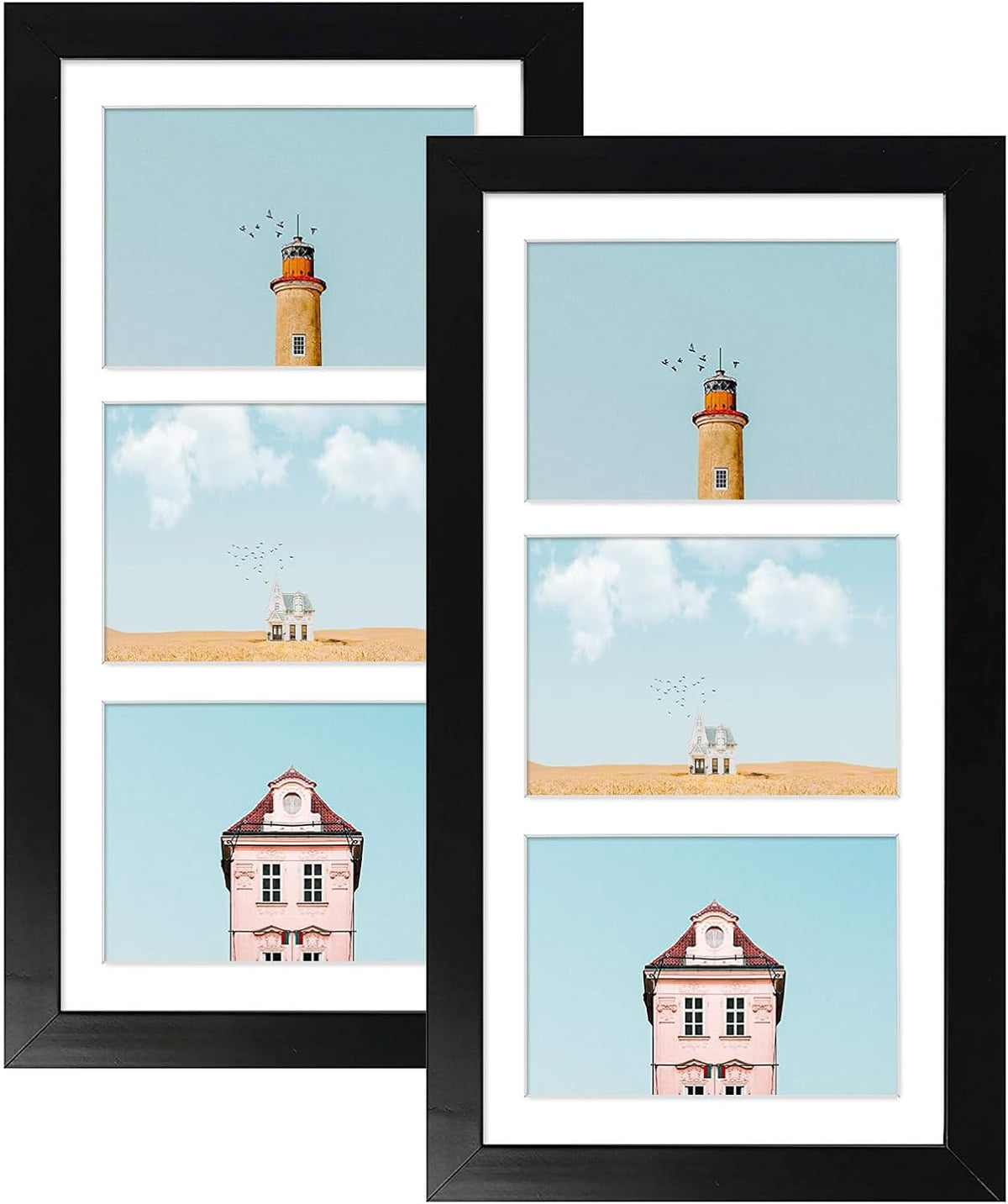 Collage Picture Frame for 3 Photos – 7" x 14" Black Wood Frame