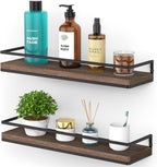 Floating Shelves Wall Mounted Set of 2, Rustic Wood Wall Storage Shelves for Bedroom,Living Room,Bathroom, Kitchen Brown