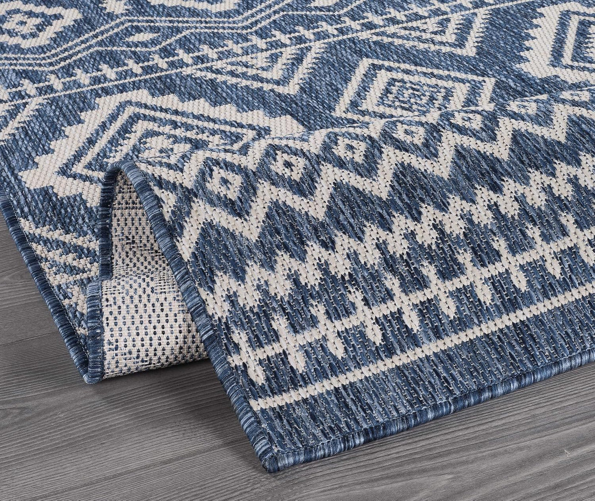 Waikiki Boho Indoor Outdoor Rug – 5' x 7' Azure & White