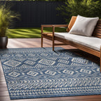Waikiki Boho Indoor Outdoor Rug – 5' x 7' Azure & White