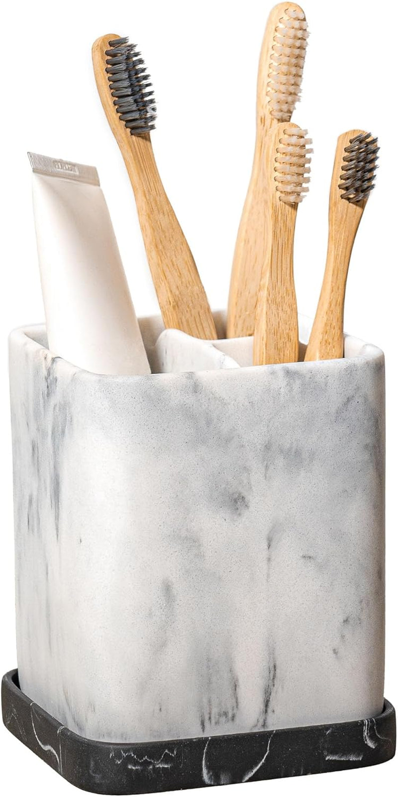 Marble Look Toothbrush Holder with Detachable Tray