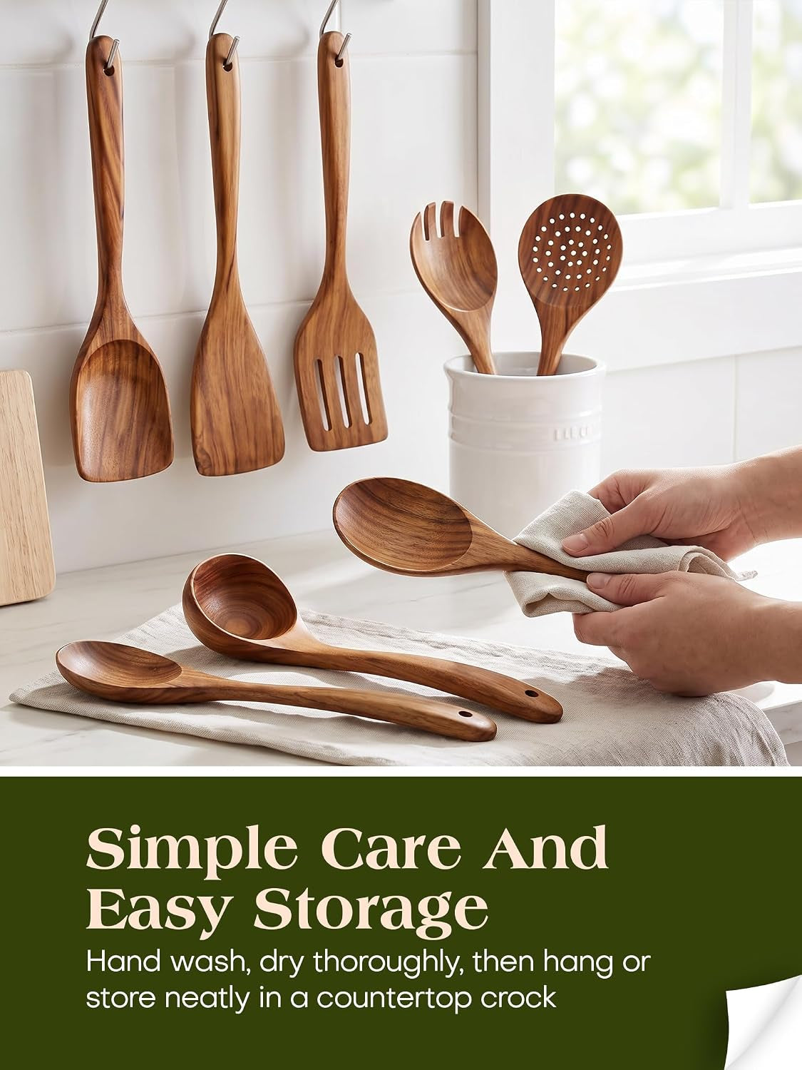 Teak Wood Kitchen Utensil Set – 8 Piece Cooking Tool Collection