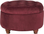 Large Button Tufted Velvet Storage Ottoman – Berry