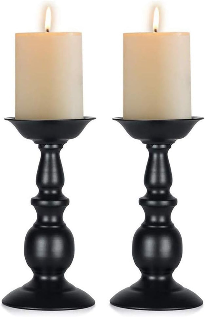 Black Metal Pillar Candle Holders Set of 2