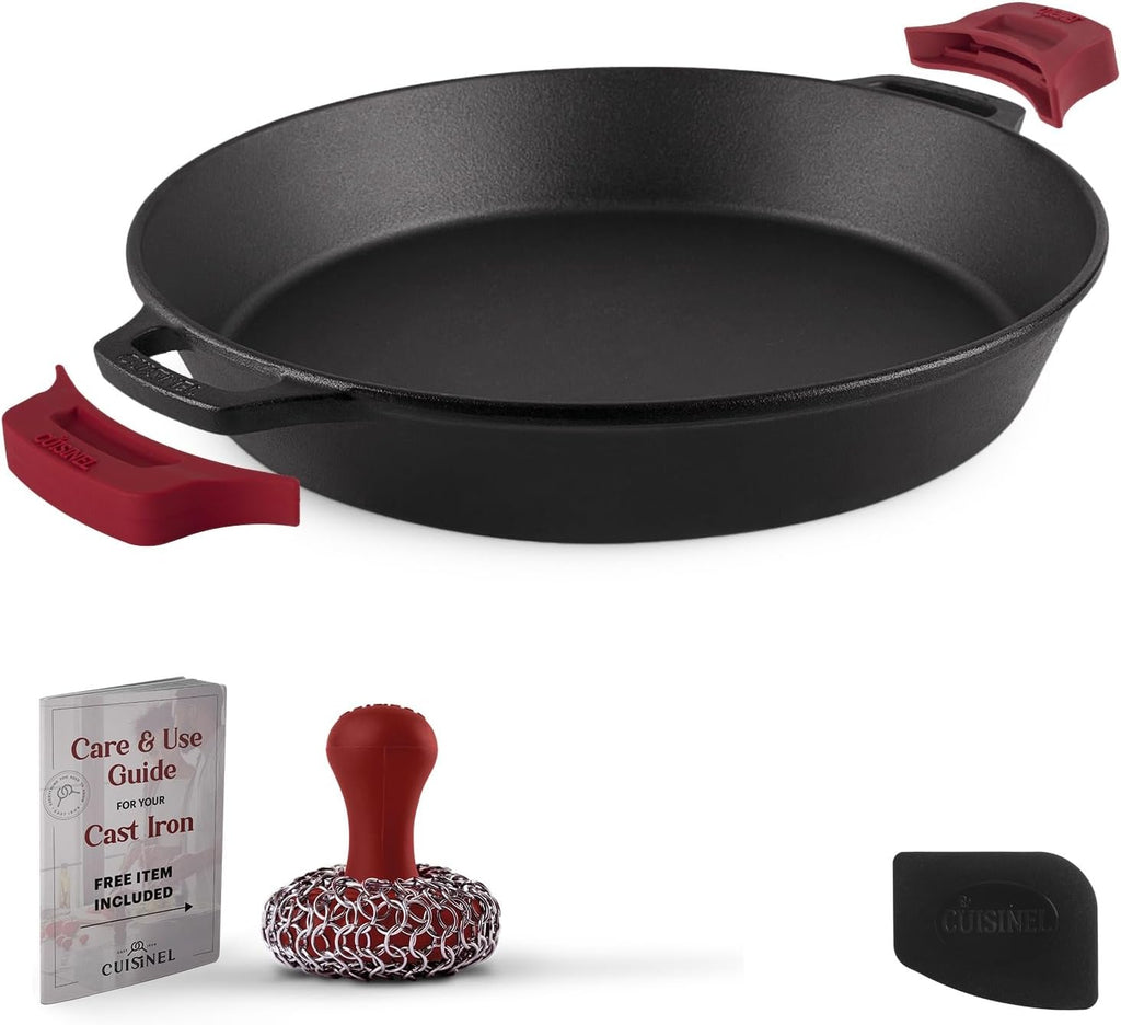 Cast Iron Skillet Set with Glass Lids & Silicone Handle Covers