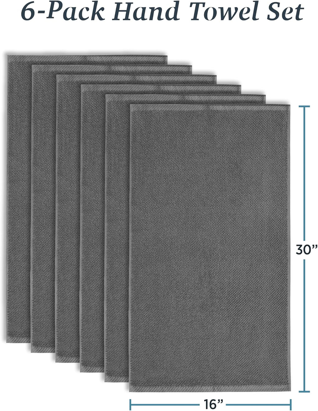 Franklin 100% Cotton Popcorn Textured Hand Towels – 6 Pack, Charcoal