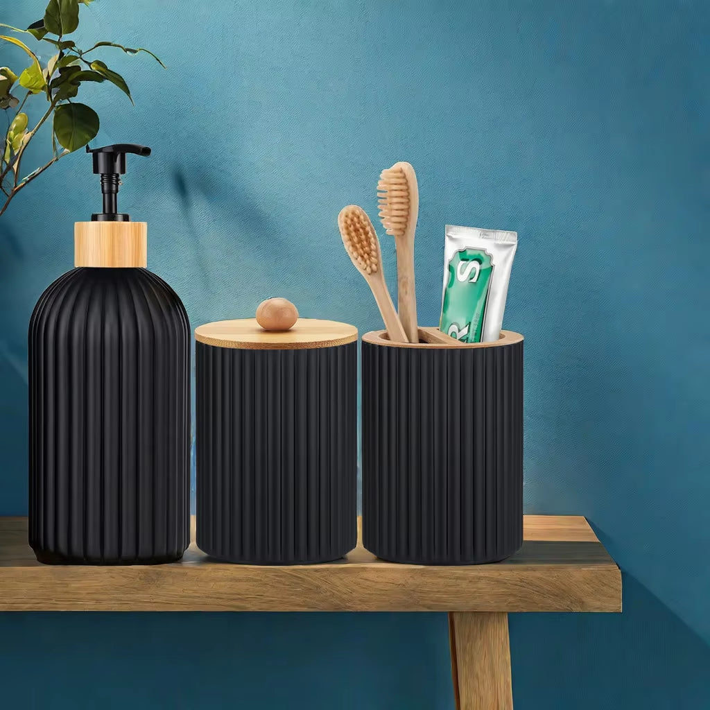 Bathroom Countertop Organizer with Soap Dispenser, Cotton Storage & Toothbrush Holder