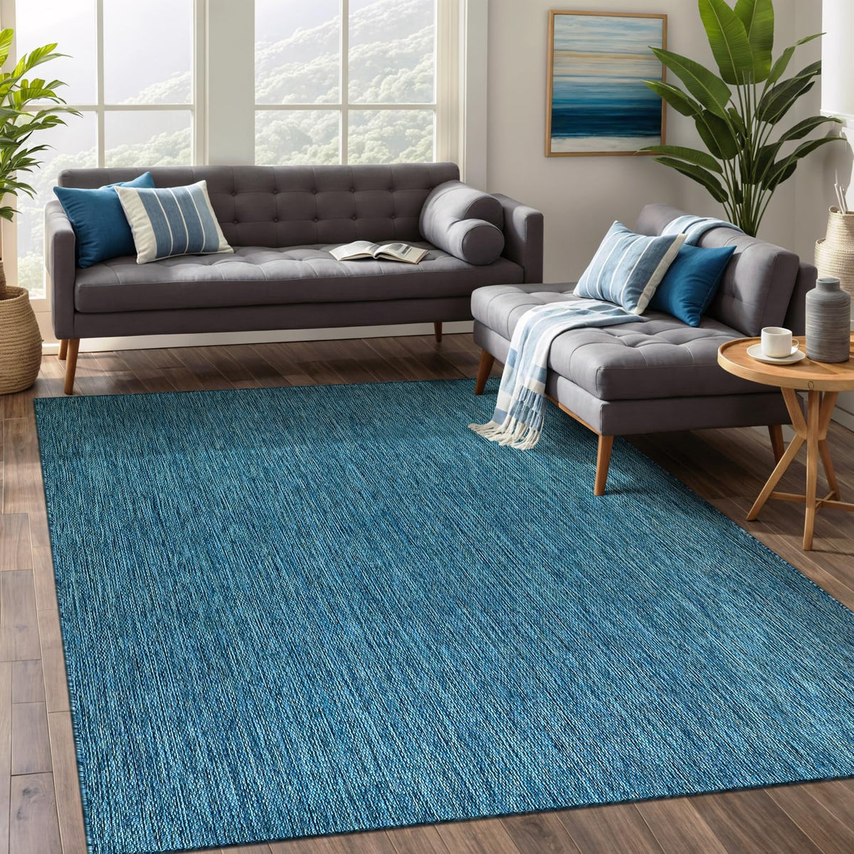 Waikiki Boho Indoor Outdoor Rug – 5' x 7' Azure & White
