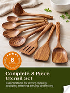 Teak Wood Kitchen Utensil Set – 8 Piece Cooking Tool Collection