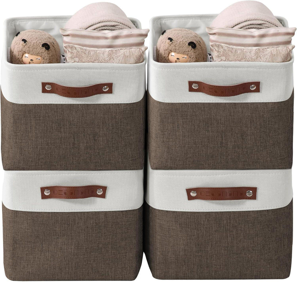 Large Fabric Storage Bins Set of 4 – Grey & White