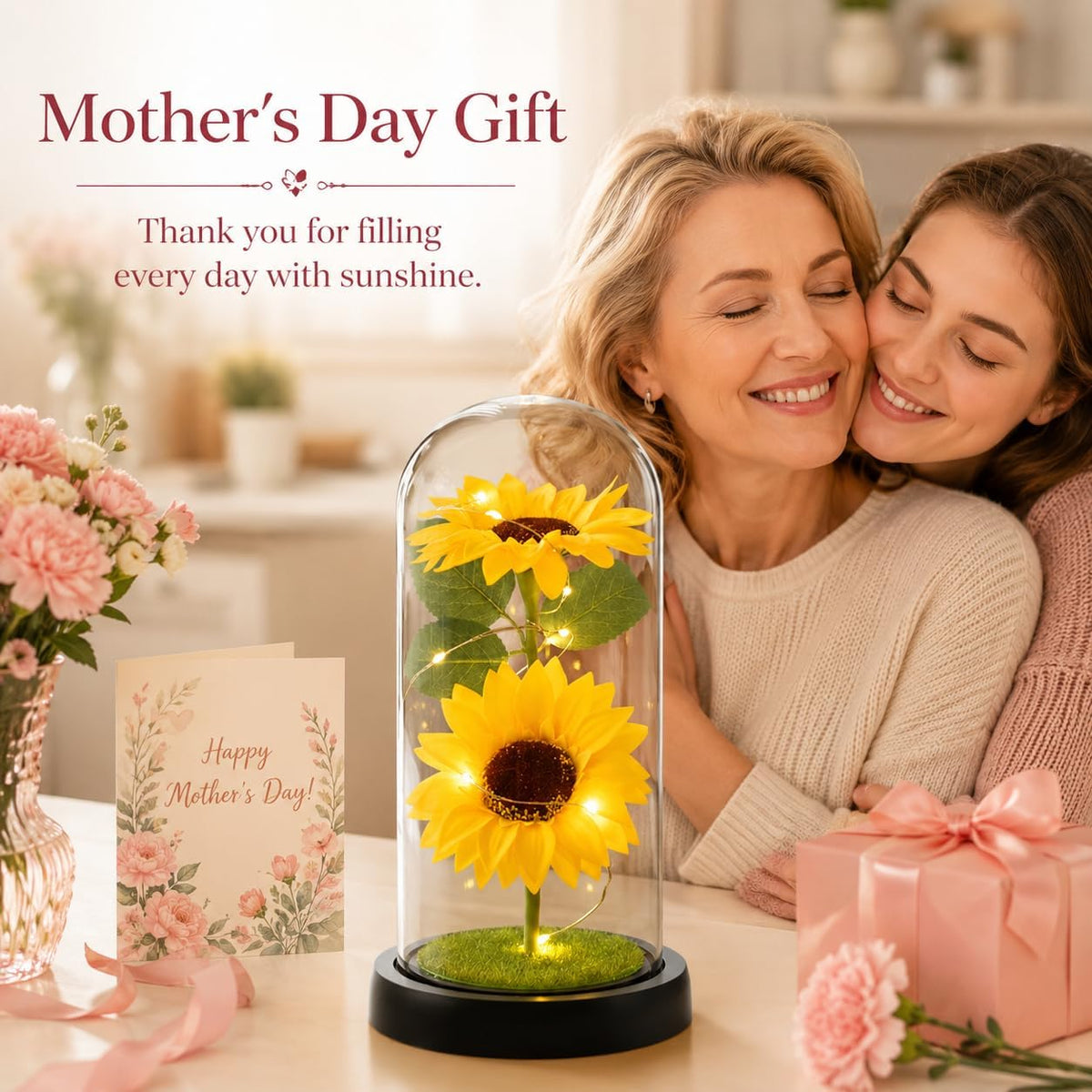 Sunflower Lamp in Glass Dome