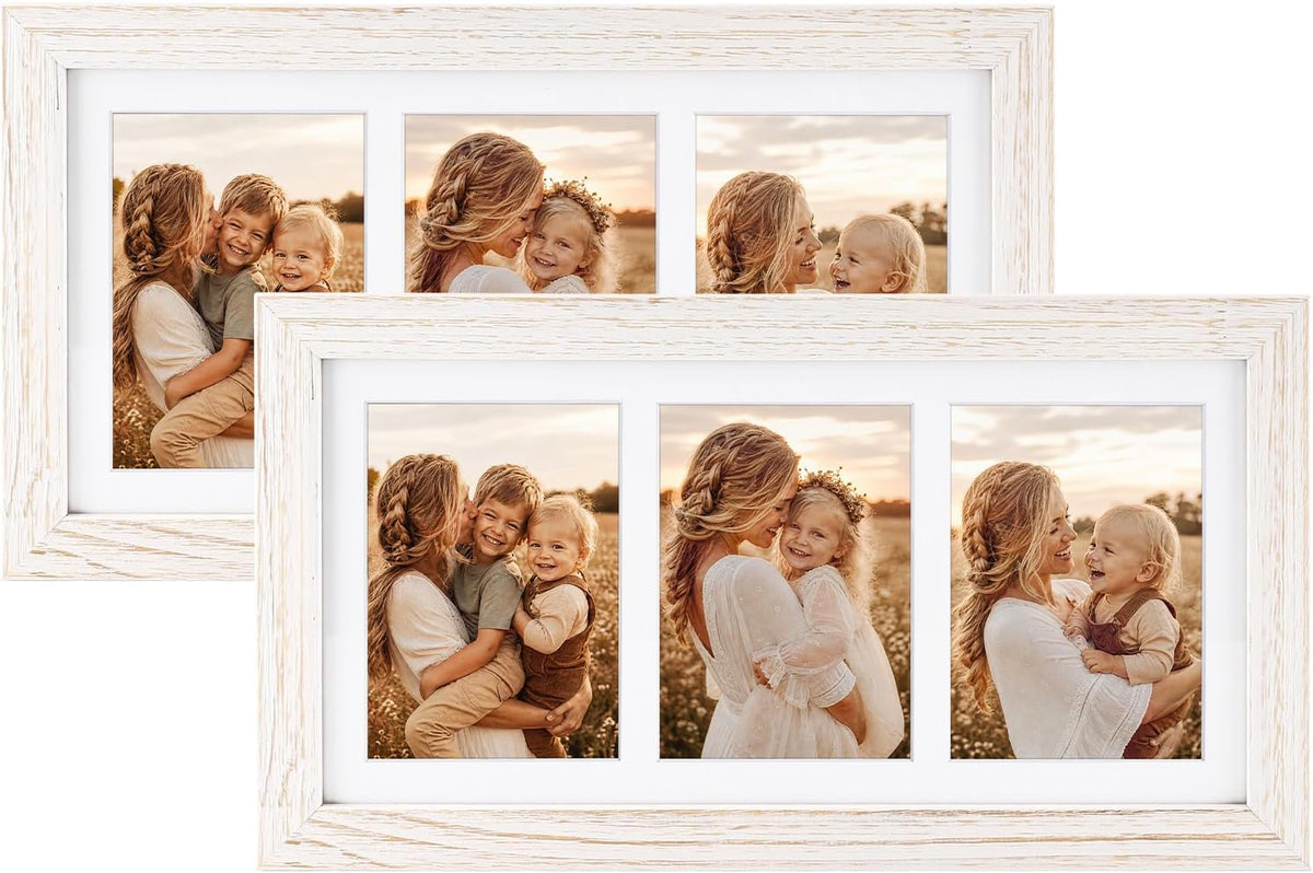 Collage Picture Frame for 3 Photos – 7" x 14" Black Wood Frame