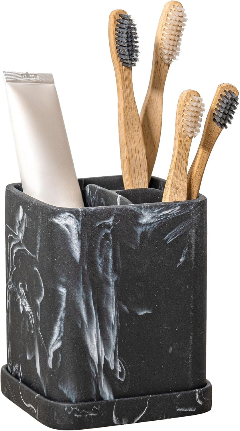 Marble Look Toothbrush Holder with Detachable Tray