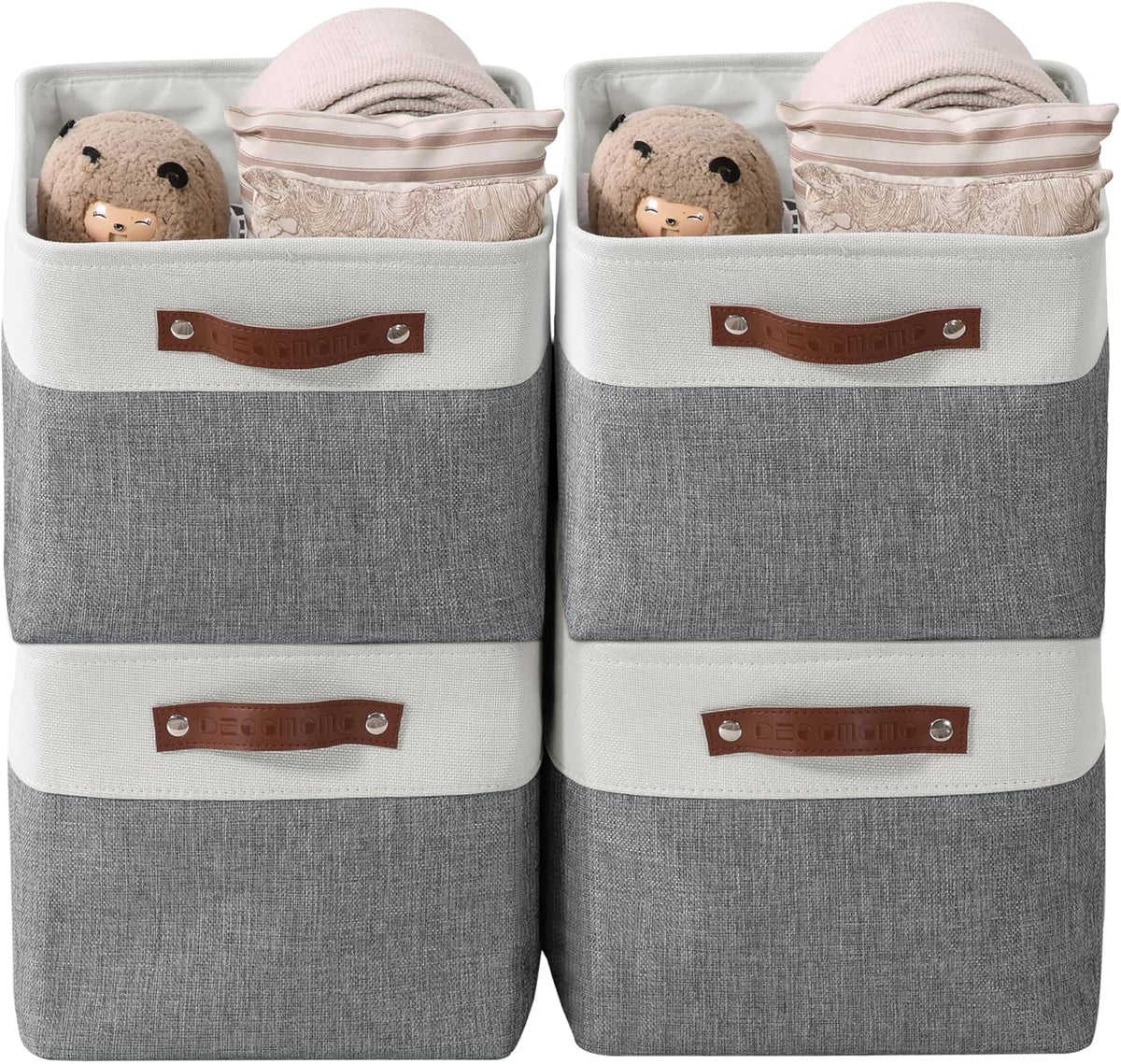 Large Fabric Storage Bins Set of 4 – Grey & White