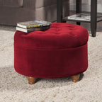 Large Button Tufted Velvet Storage Ottoman – Berry