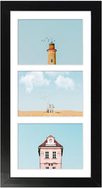 Collage Picture Frame for 3 Photos – 7" x 14" Black Wood Frame