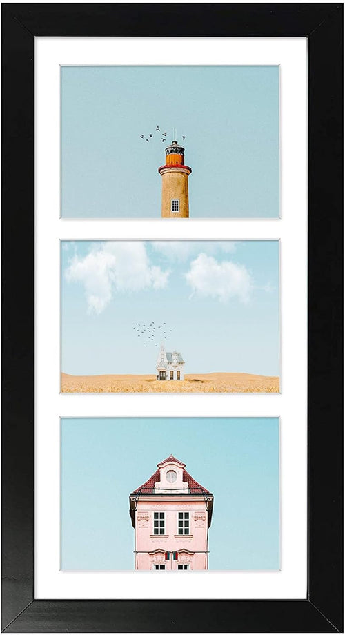Collage Picture Frame for 3 Photos – 7" x 14" Black Wood Frame