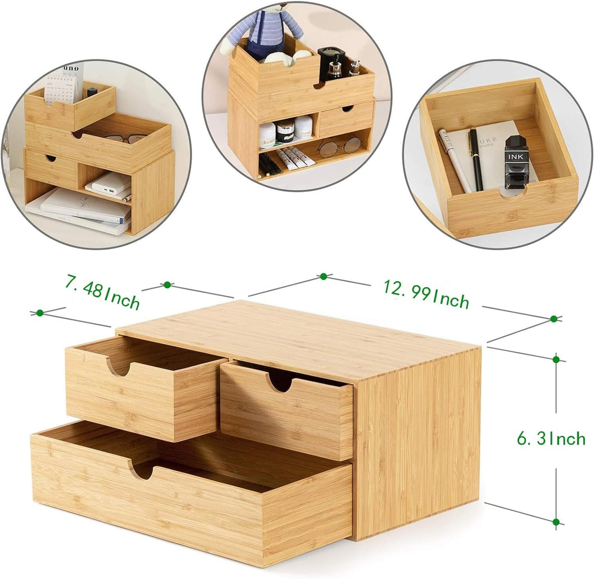 Bamboo Desk Organizer with 3 Drawers