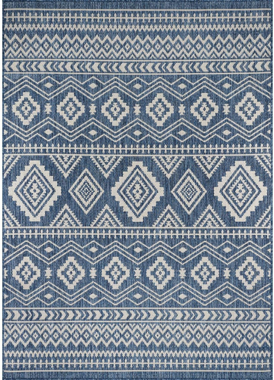 Waikiki Boho Indoor Outdoor Rug – 5' x 7' Azure & White