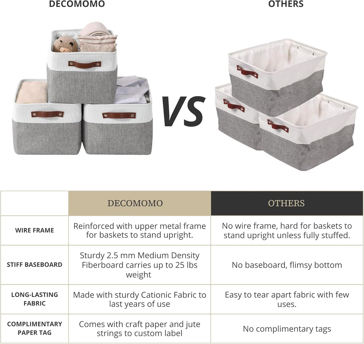 Large Fabric Storage Bins Set of 4 – Grey & White
