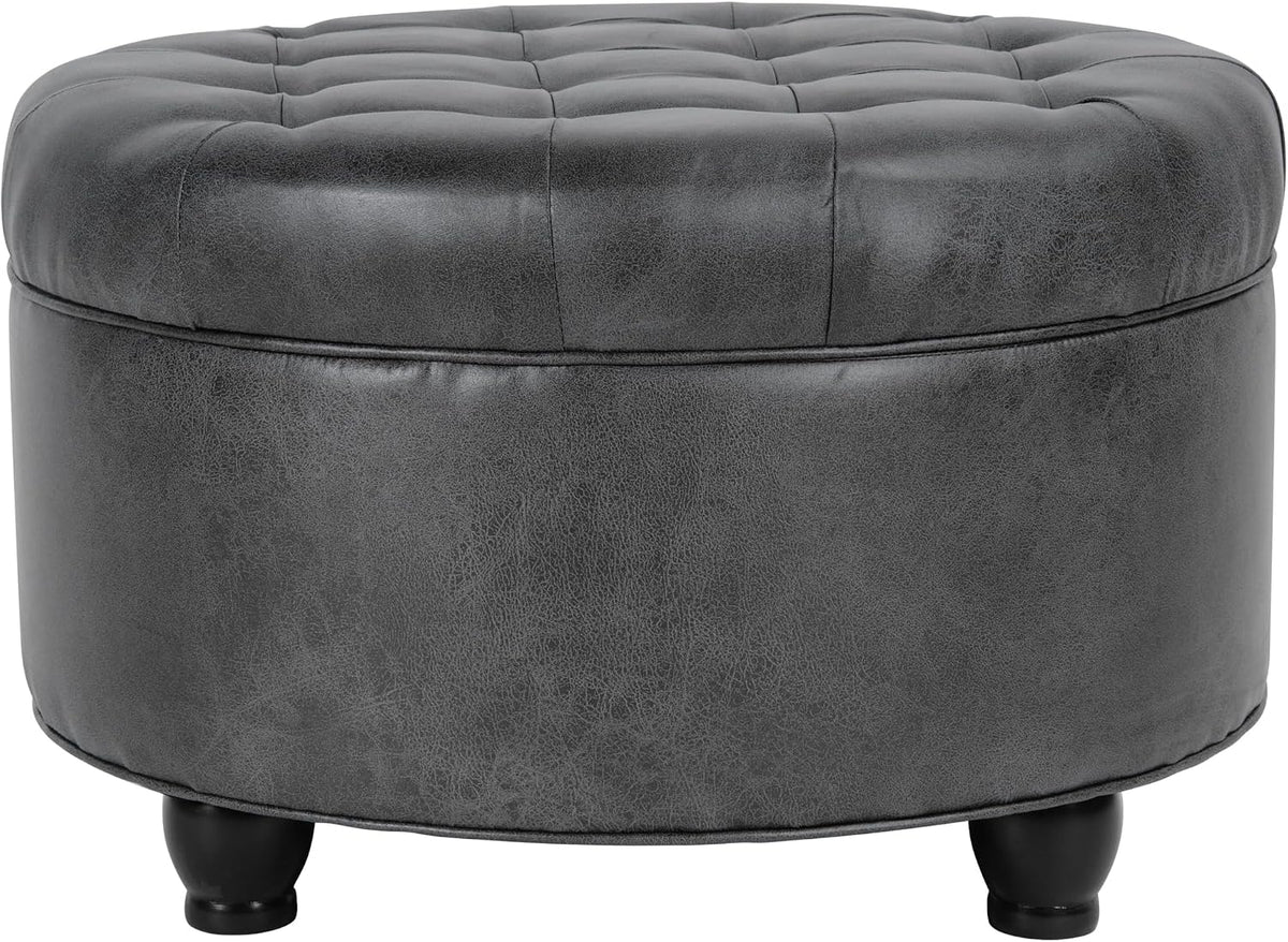 Large Button Tufted Velvet Storage Ottoman – Berry
