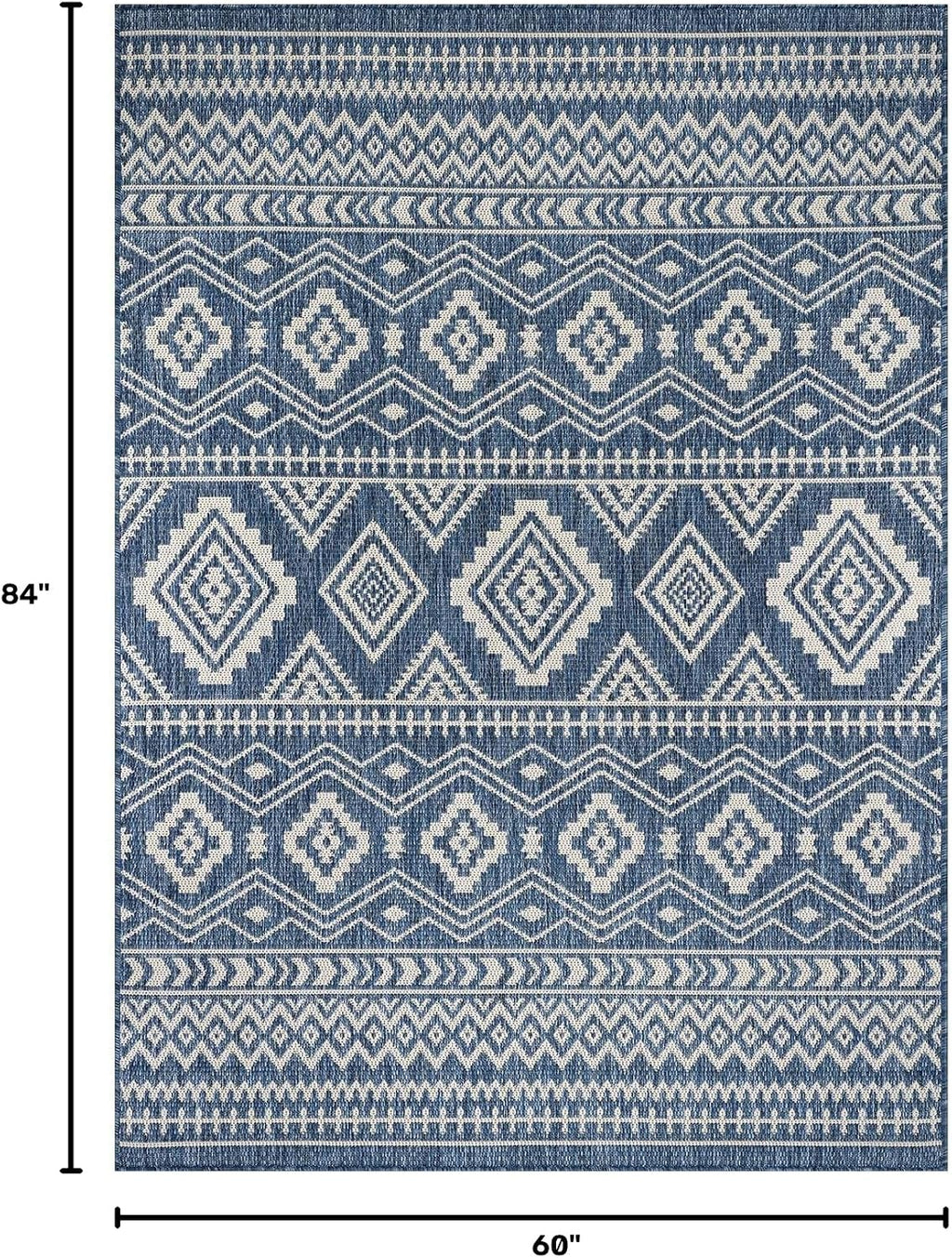 Waikiki Boho Indoor Outdoor Rug – 5' x 7' Azure & White