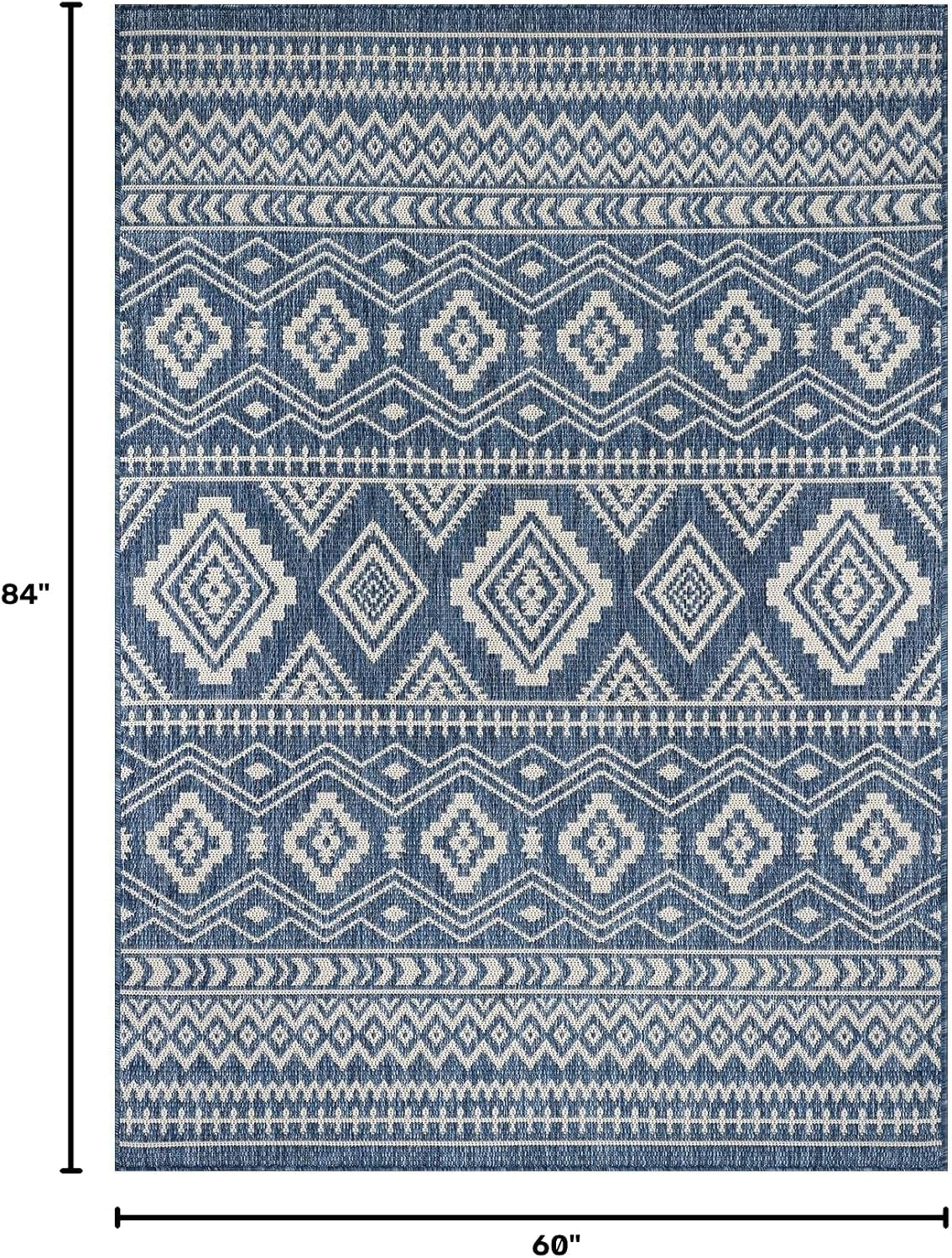 Waikiki Boho Indoor Outdoor Rug – 5' x 7' Azure & White
