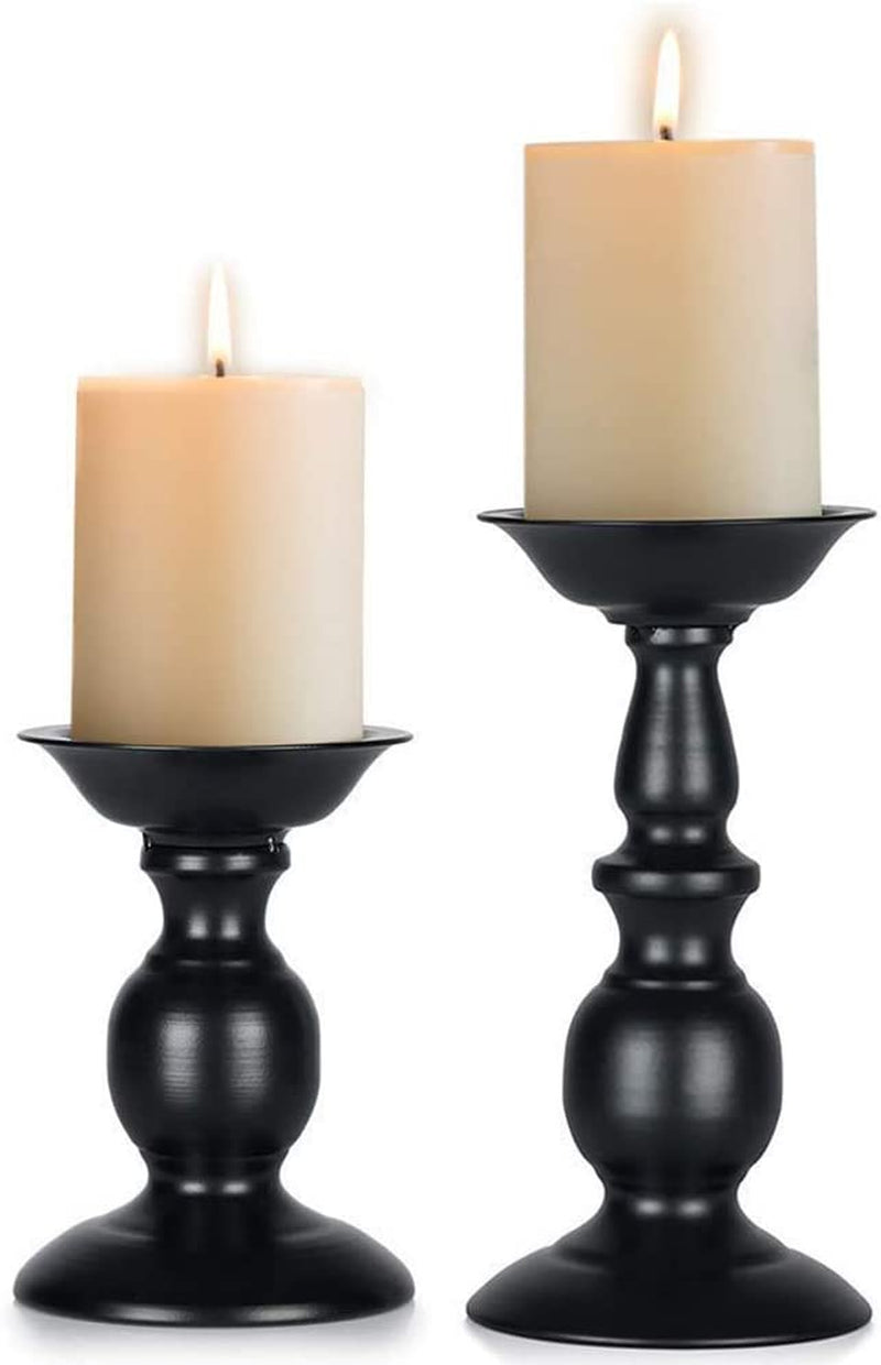 Black Metal Pillar Candle Holders Set of 2