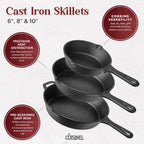 Cast Iron Skillet Set with Glass Lids & Silicone Handle Covers