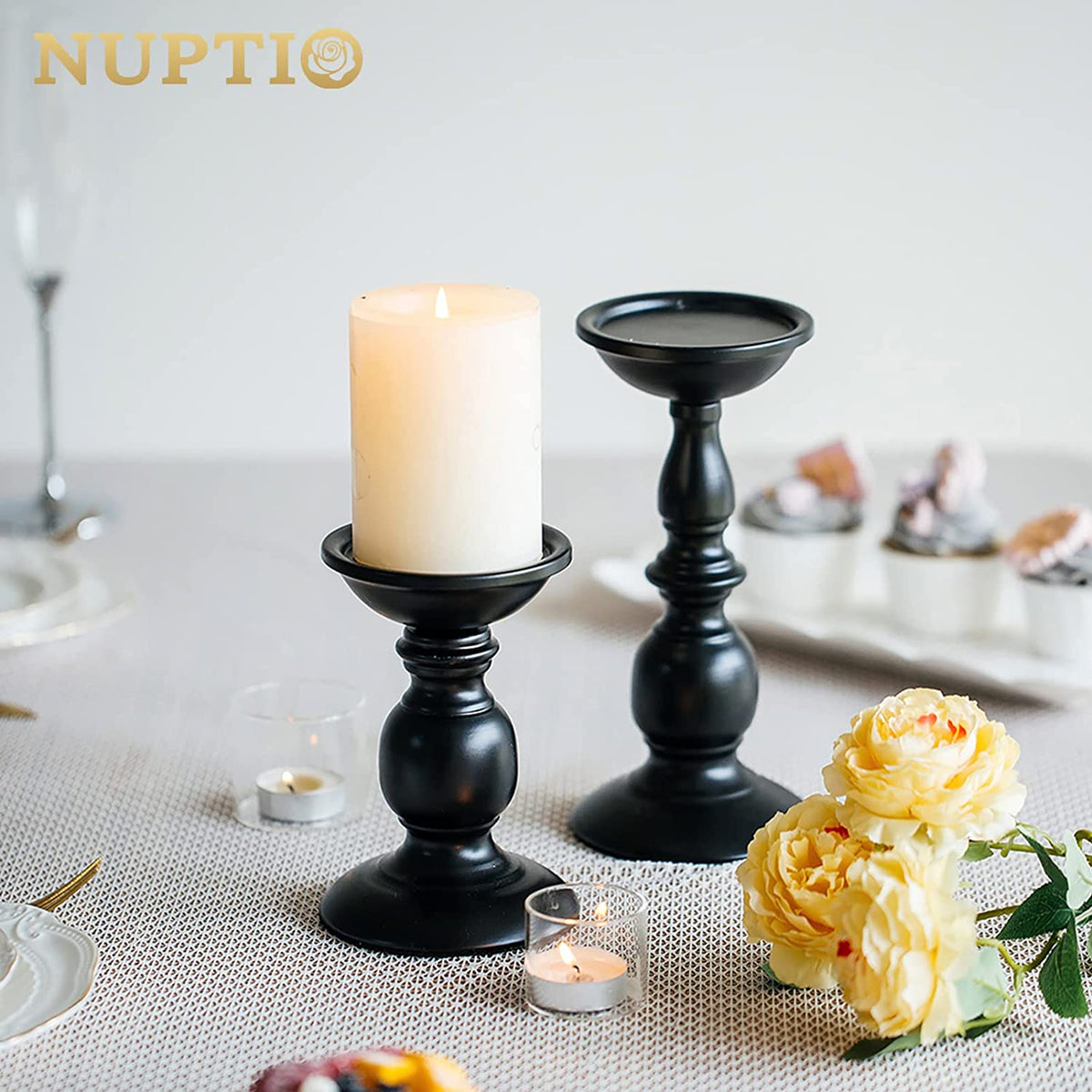 Black Metal Pillar Candle Holders Set of 2