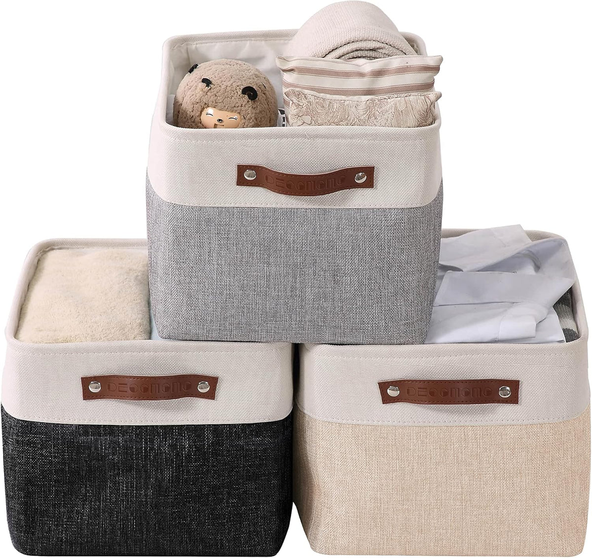 Large Fabric Storage Bins Set of 4 – Grey & White