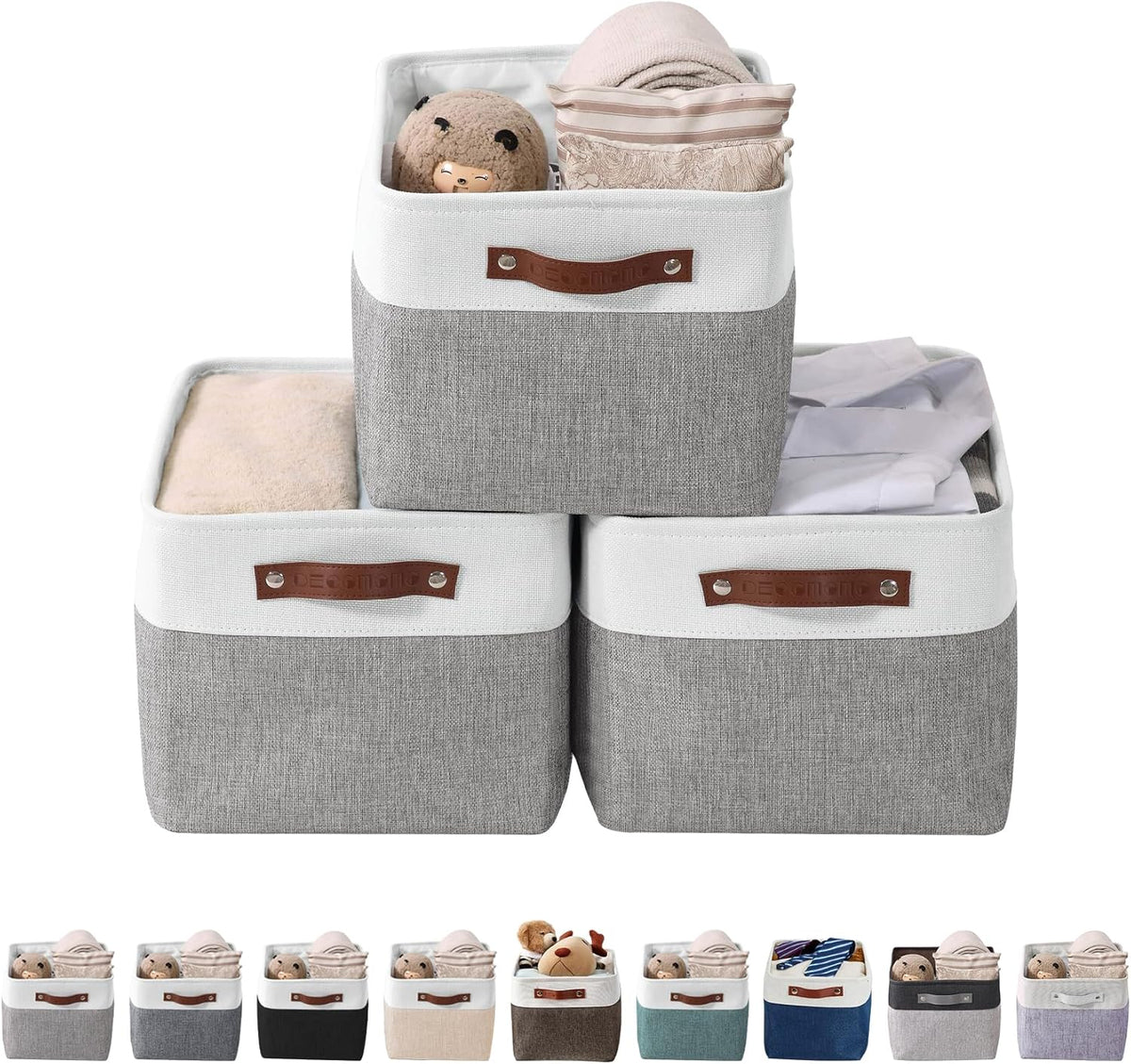 Large Fabric Storage Bins Set of 4 – Grey & White