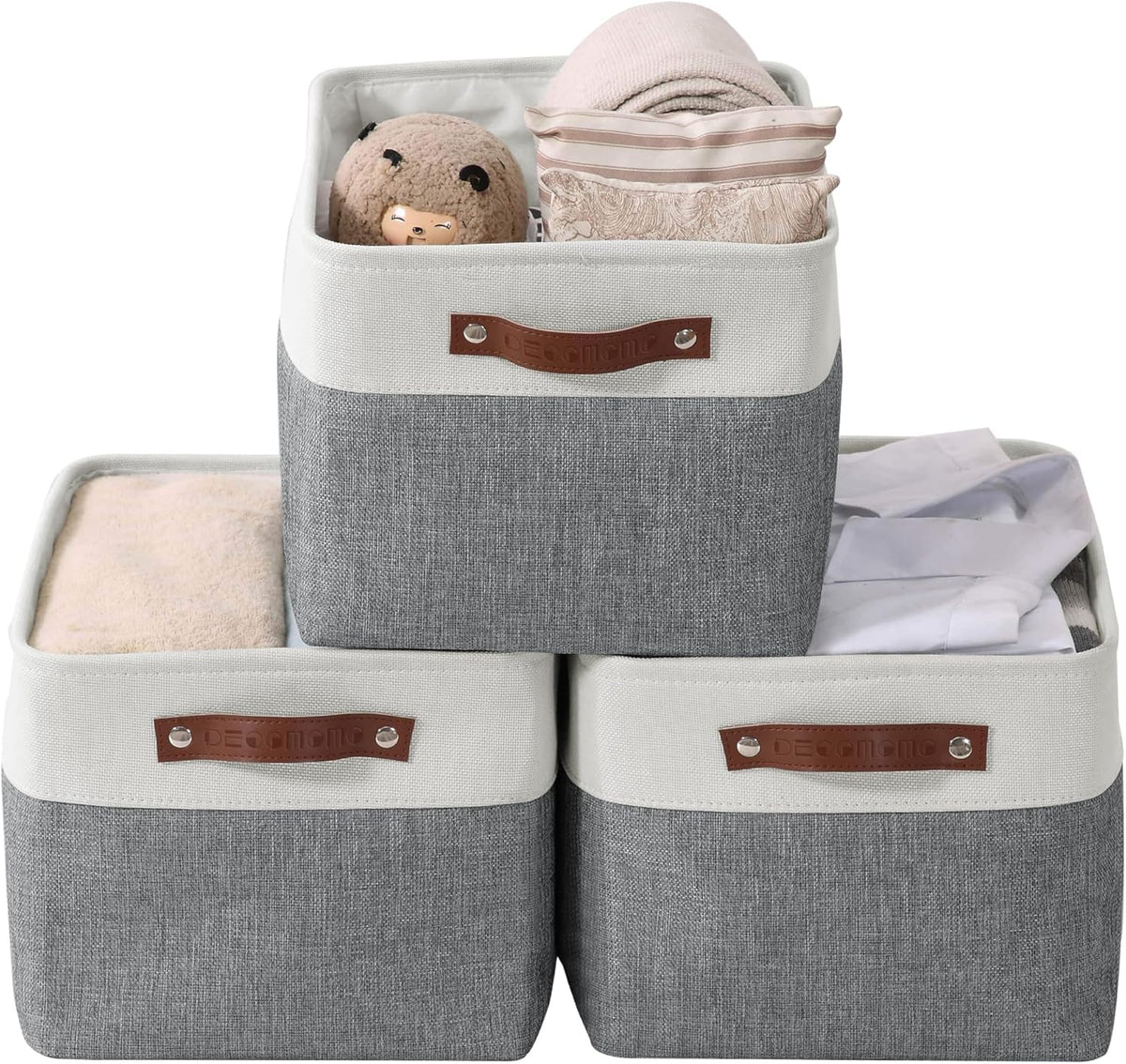 Large Fabric Storage Bins Set of 4 – Grey & White