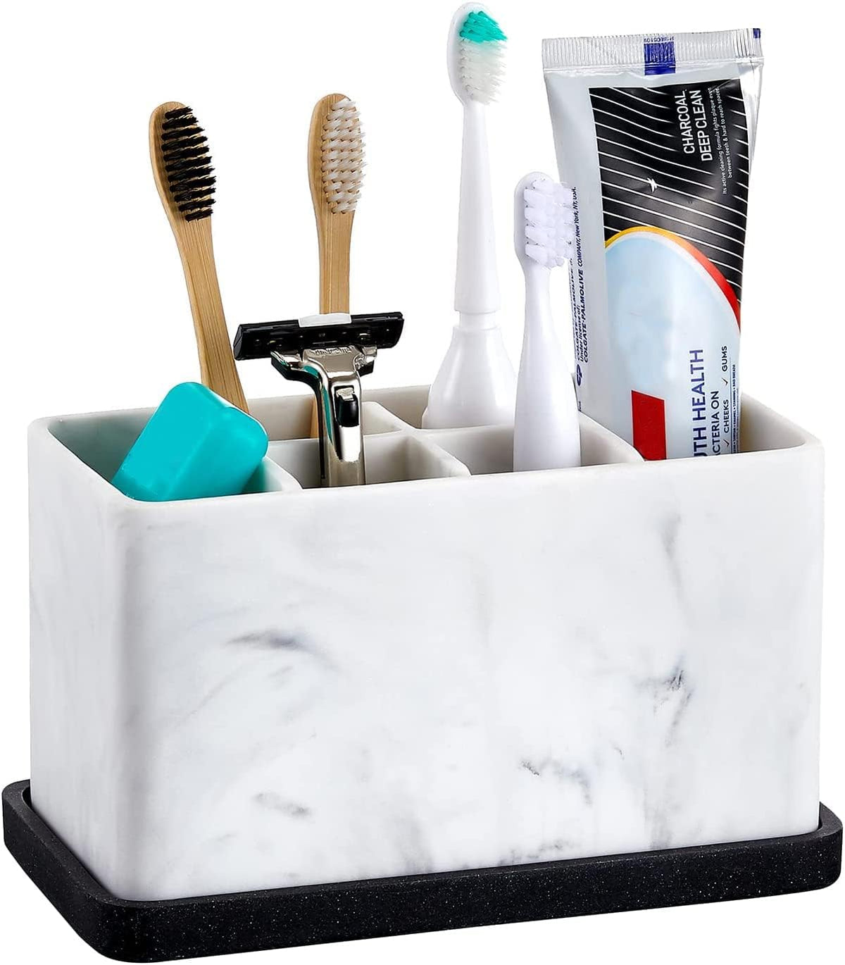Marble Look Toothbrush Holder with Detachable Tray