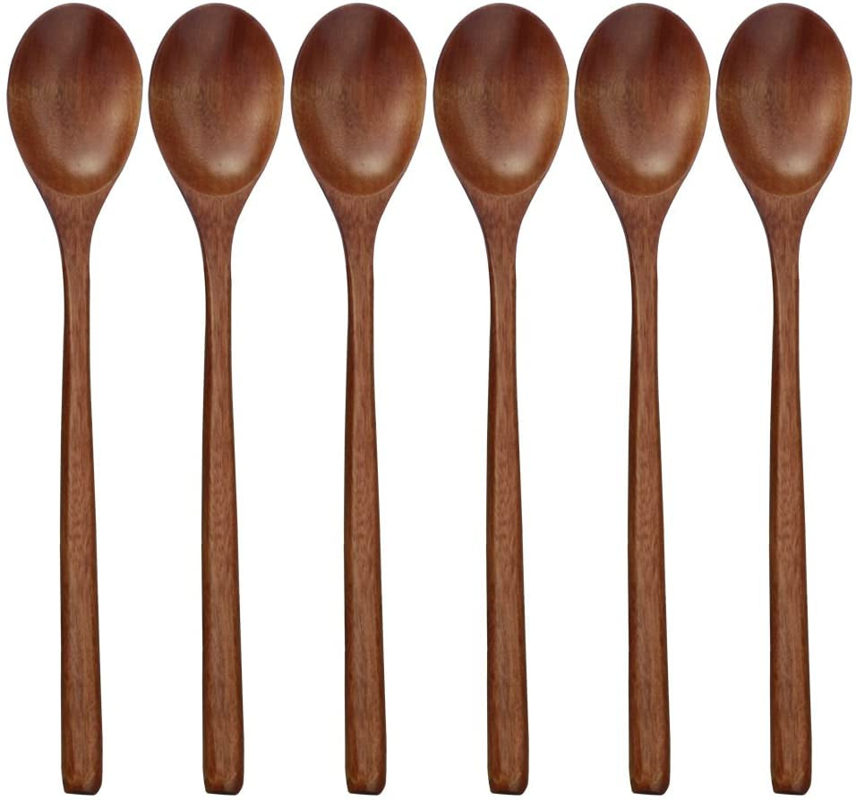 Korean-Style Wooden Spoons Set of 6 – 9 Inch Nanmu Wood