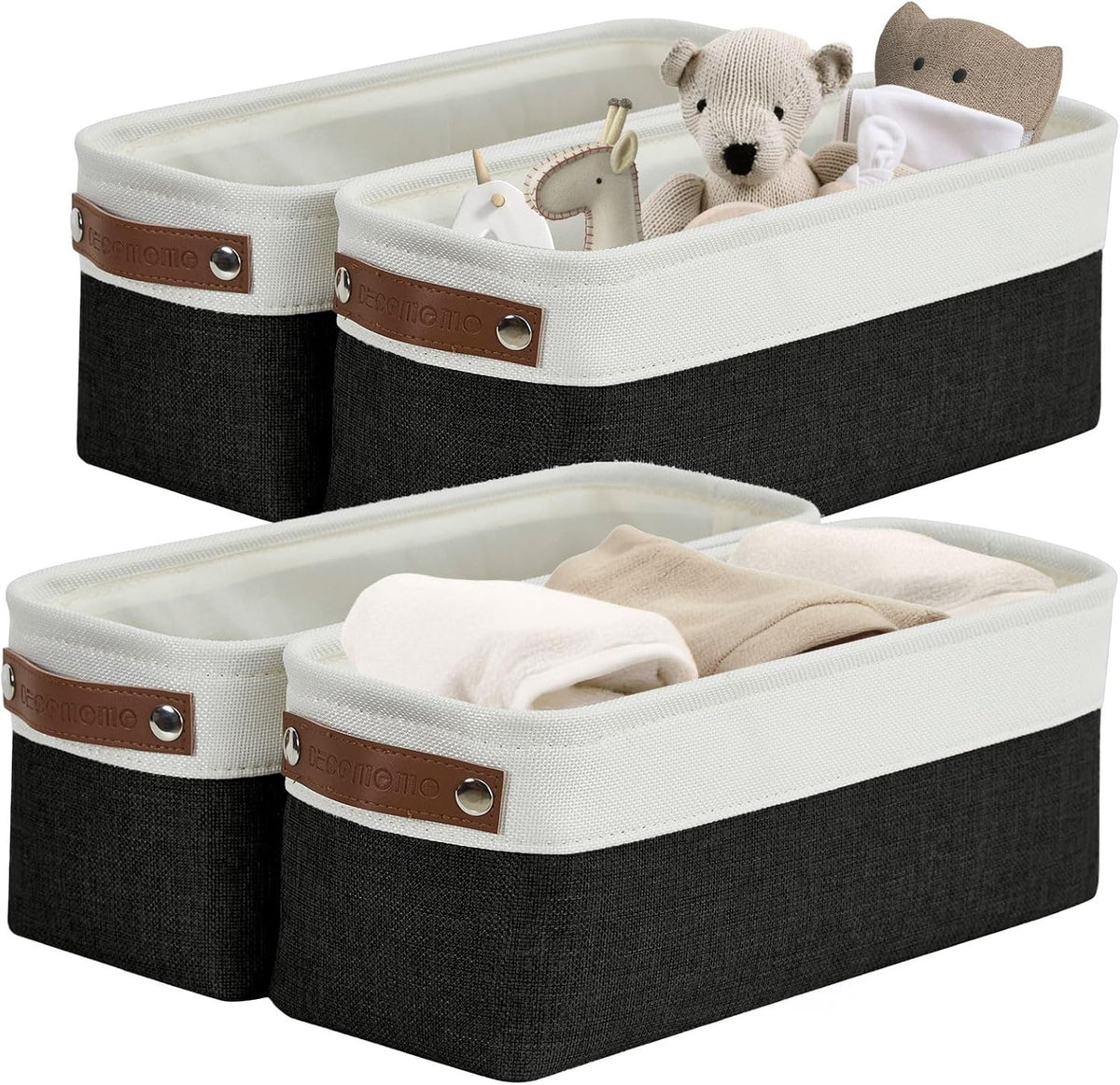 Large Fabric Storage Bins Set of 4 – Grey & White