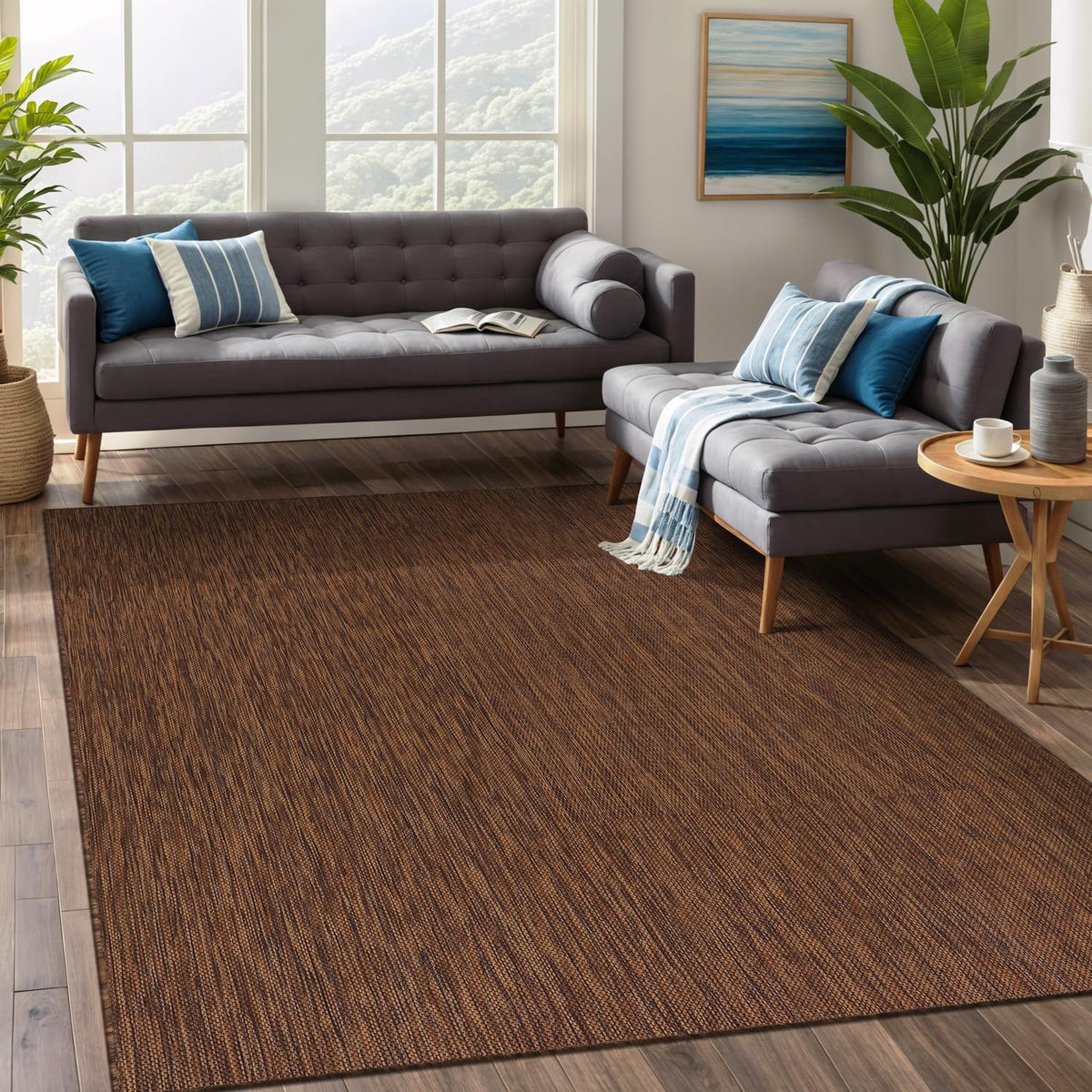 Waikiki Boho Indoor Outdoor Rug – 5' x 7' Azure & White
