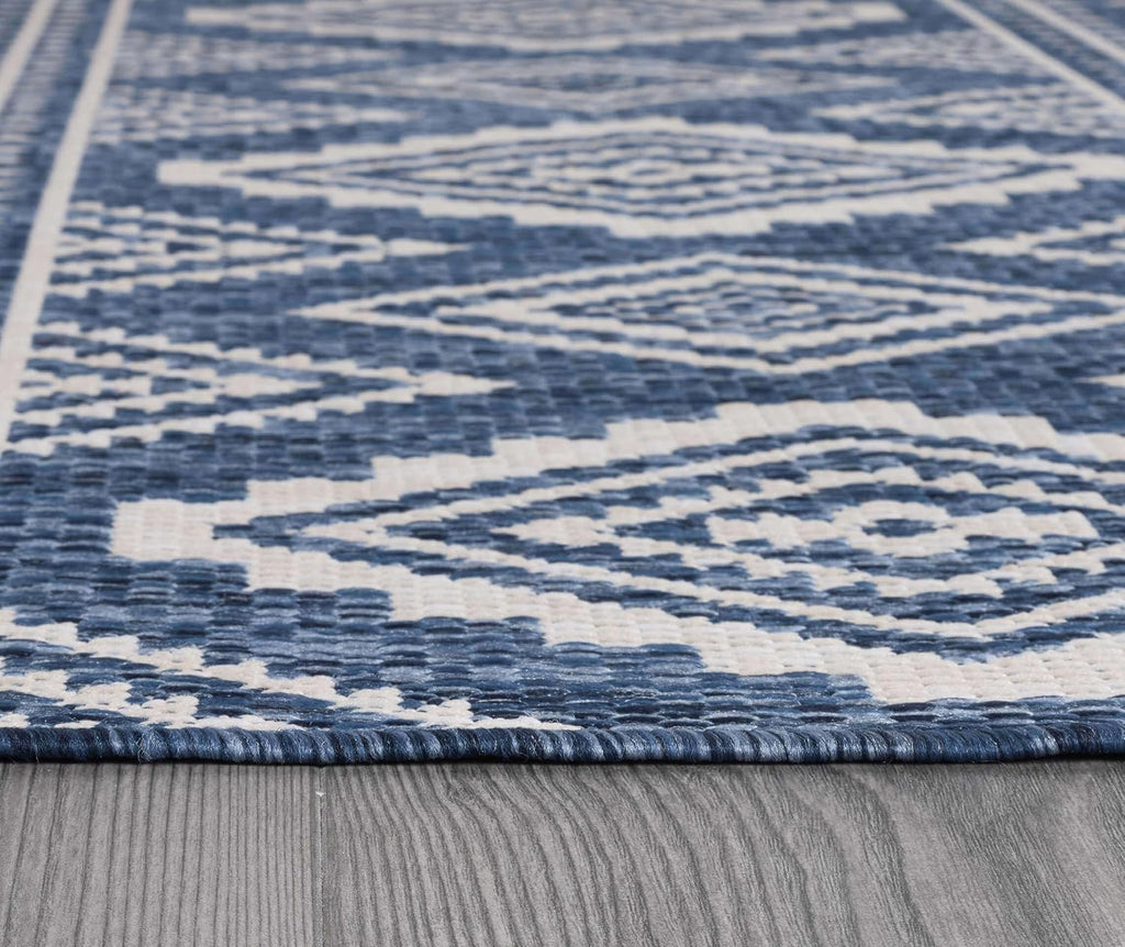 Waikiki Boho Indoor Outdoor Rug – 5' x 7' Azure & White