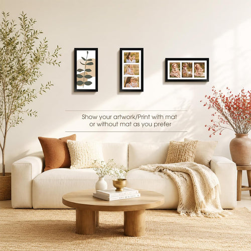 Collage Picture Frame for 3 Photos – 7" x 14" Black Wood Frame