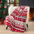 Holiday Reindeer & Snowflakes Fleece Throw Blanket – Red, 50" x 60"