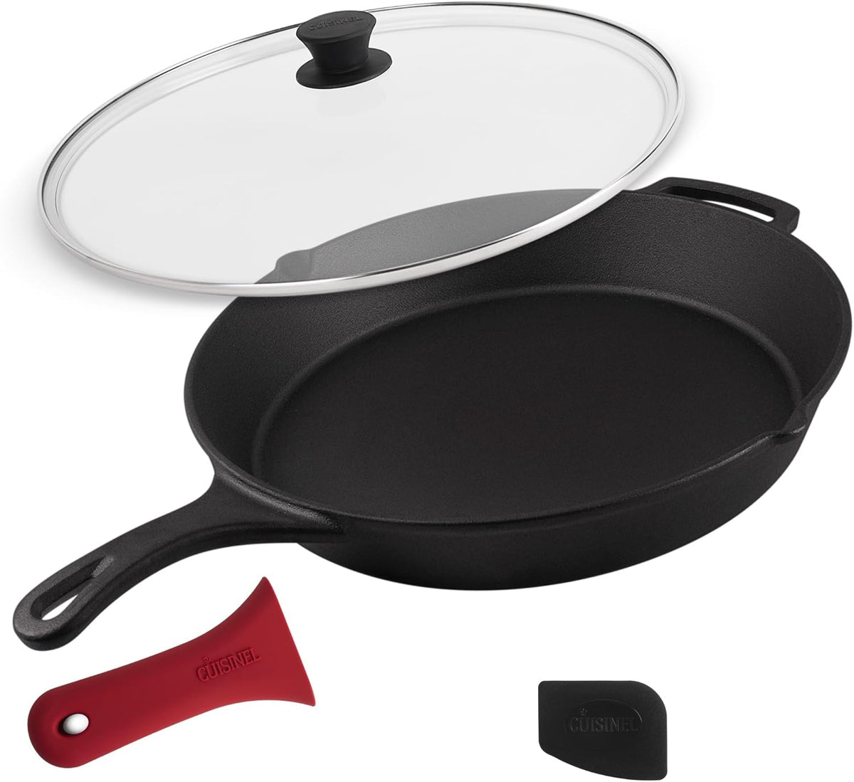 Cast Iron Skillet Set with Glass Lids & Silicone Handle Covers