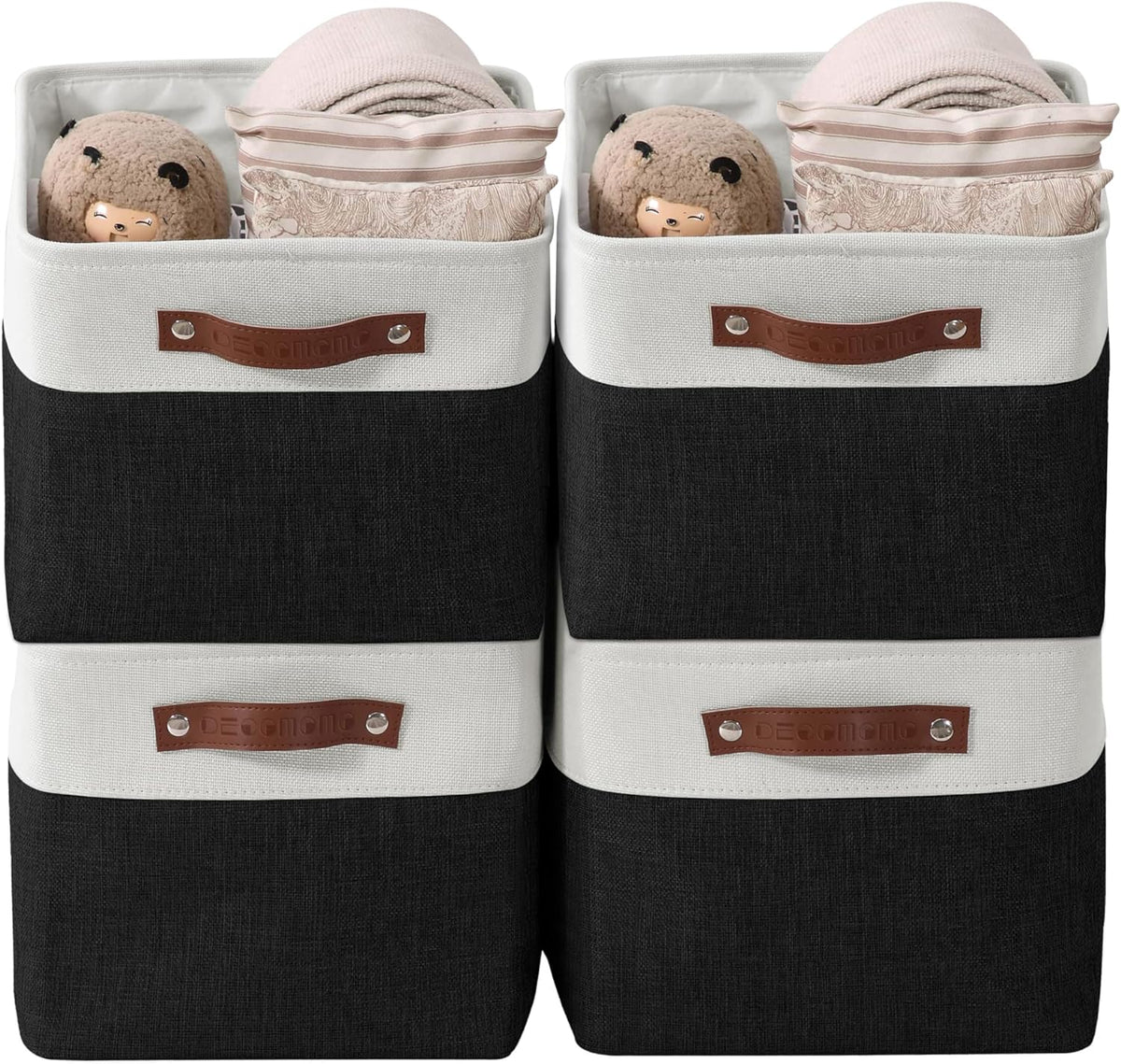Large Fabric Storage Bins Set of 4 – Grey & White