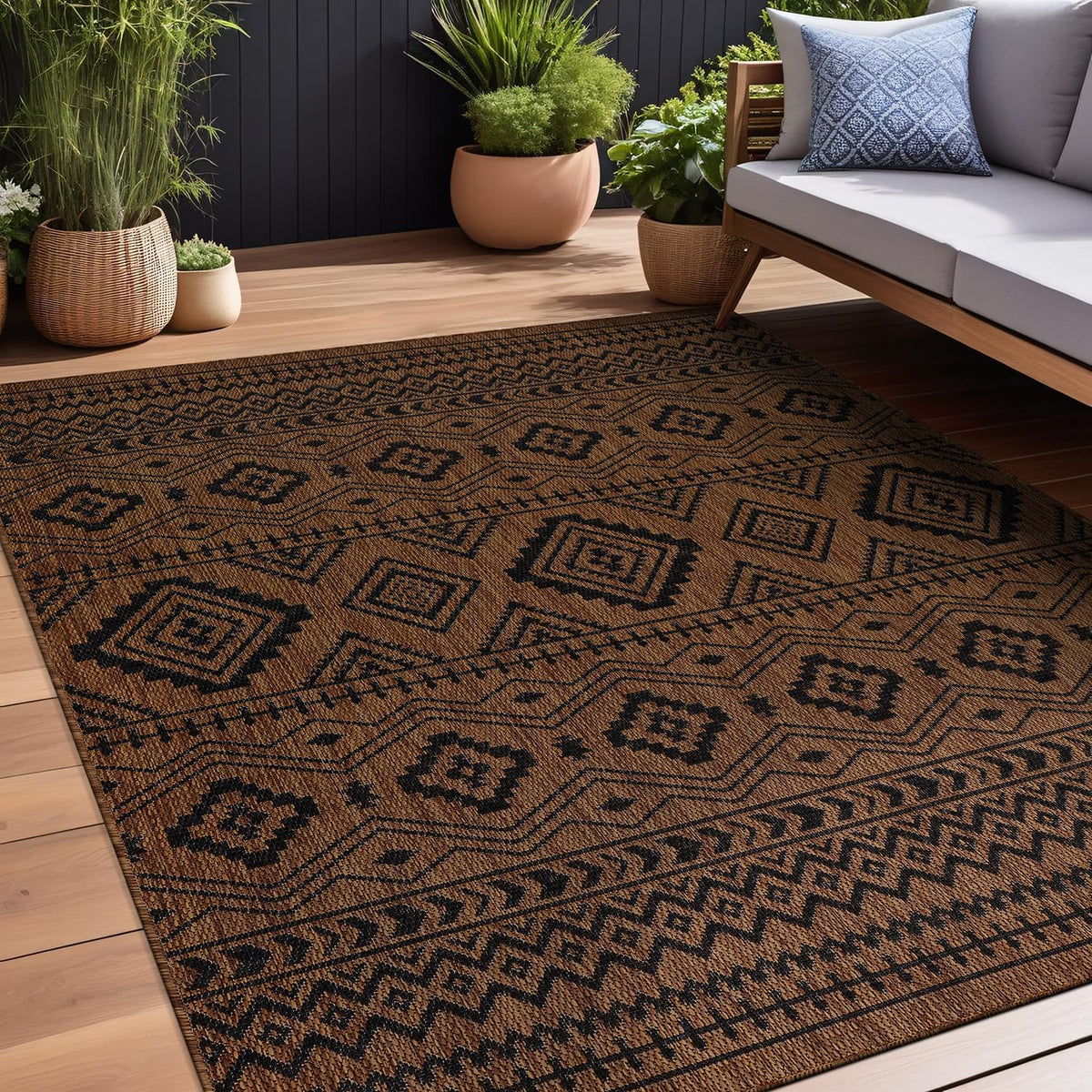 Waikiki Boho Indoor Outdoor Rug – 5' x 7' Azure & White