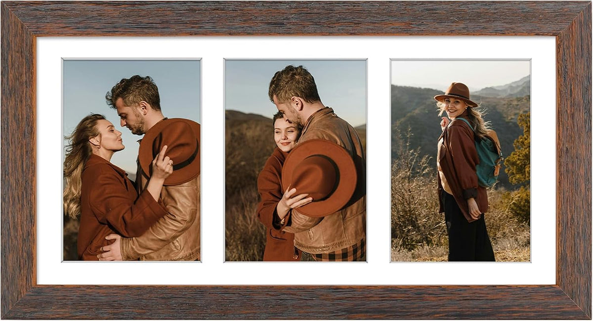 Collage Picture Frame for 3 Photos – 7" x 14" Black Wood Frame
