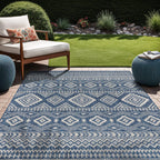 Waikiki Boho Indoor Outdoor Rug – 5' x 7' Azure & White