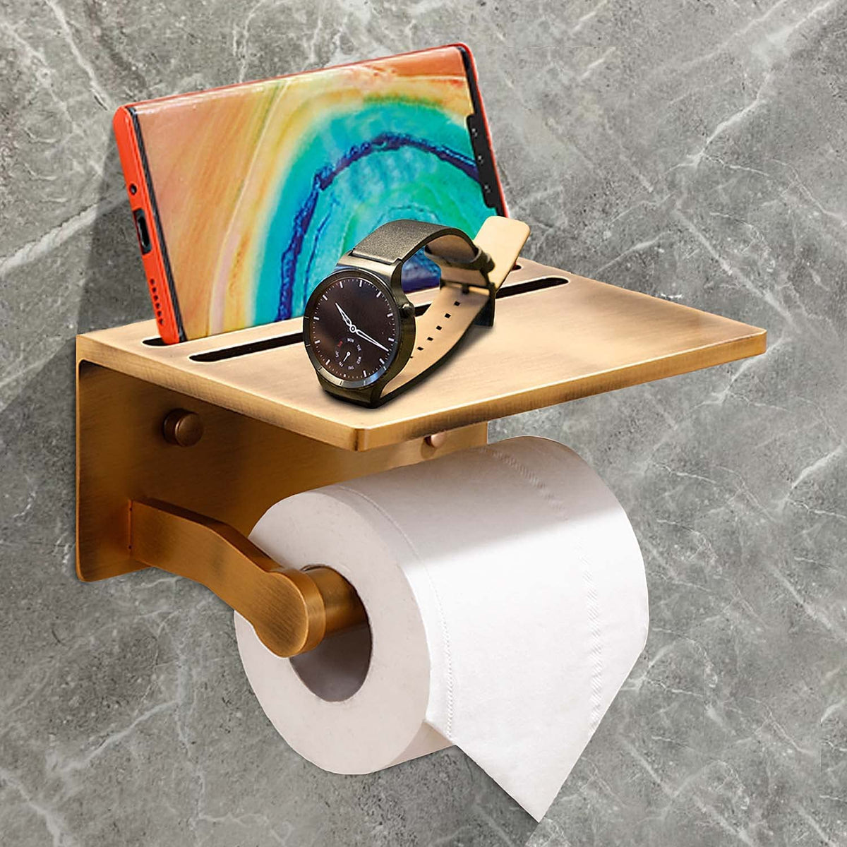 Toilet Paper Holder with Storage Shelf