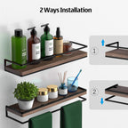 Floating Shelves Wall Mounted Set of 2, Rustic Wood Wall Storage Shelves for Bedroom,Living Room,Bathroom, Kitchen Brown