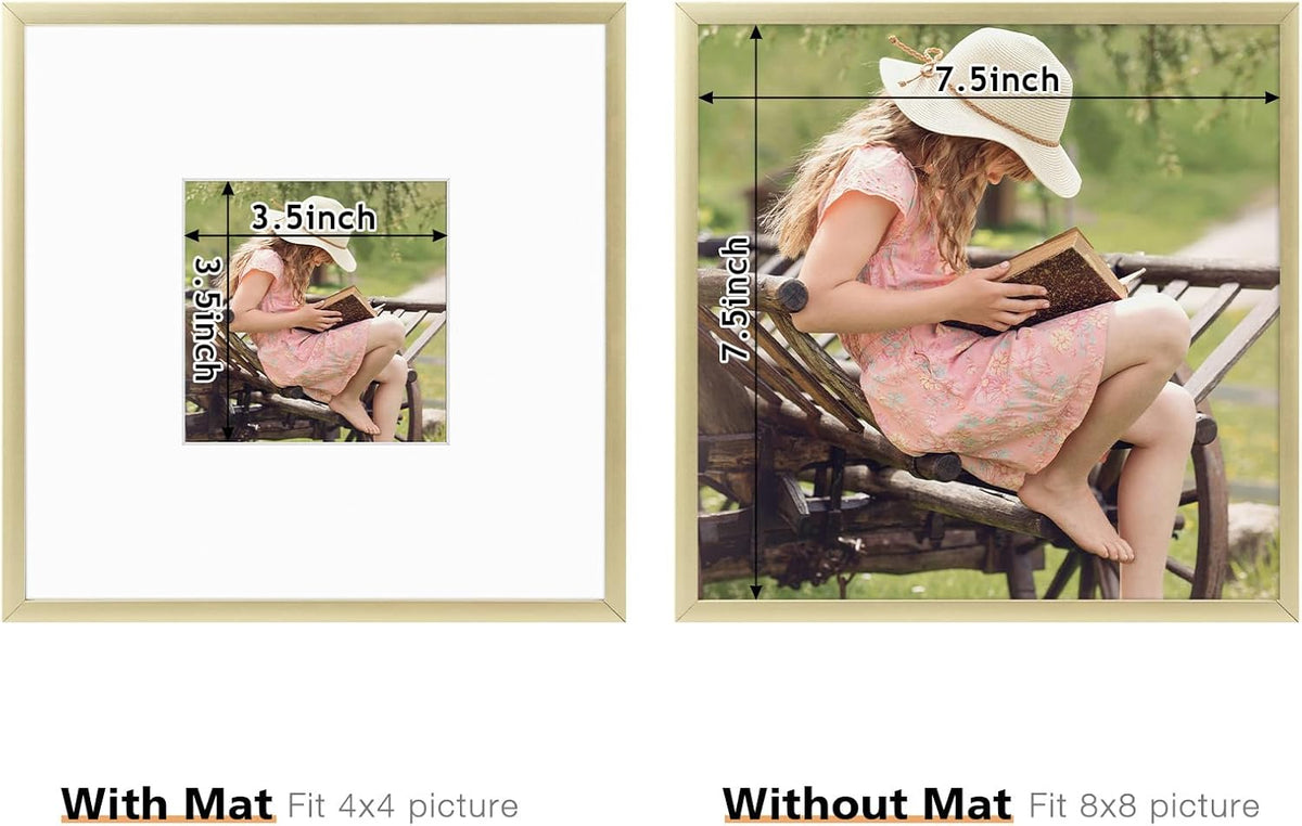 8" x 8" Aluminum Picture Frame with Mat – Gold