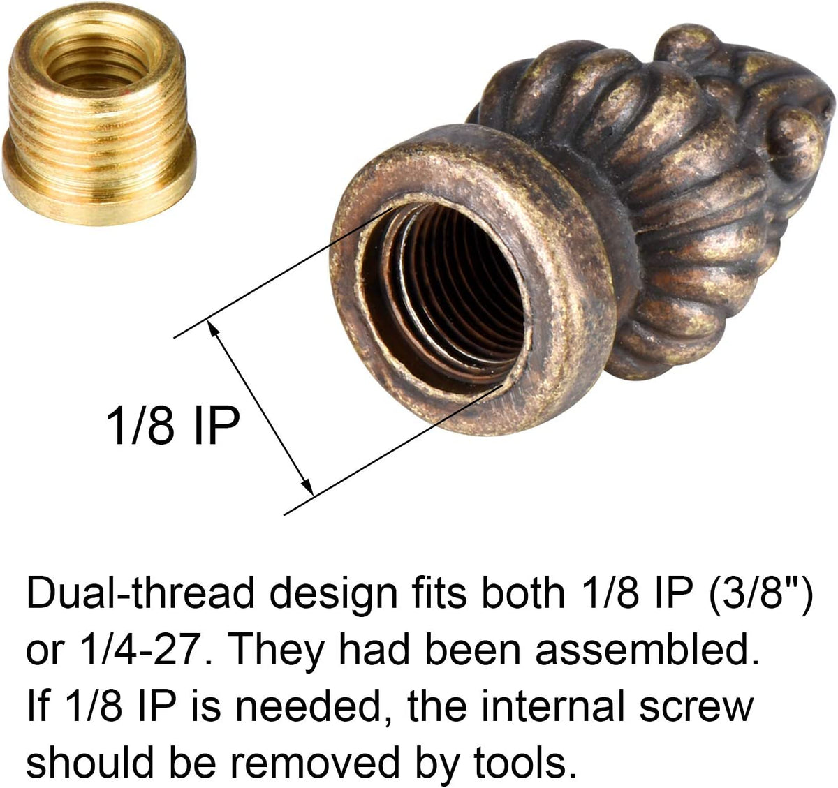 Antique Brass Lamp Finial Caps – Set of 2