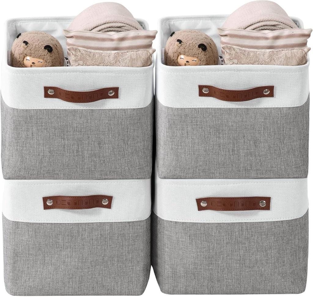 Large Fabric Storage Bins Set of 4 – Grey & White